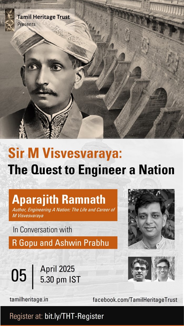 THT's monthly talk titled Sir M Visvesvaraya: The Quest to Engineer a Nation, Aparajith Ramnath in conversation with R Gopu and Ashwin Prabhu